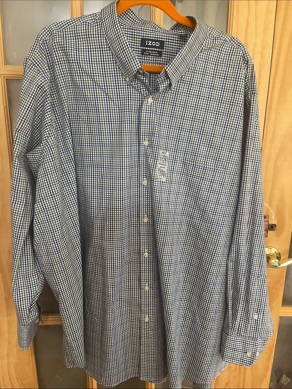 112. Izod Men’s Navy and White Gingham Button-Down Shirt